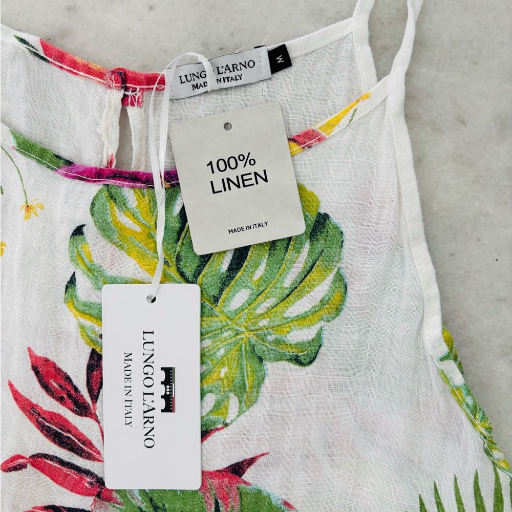 Lungo L’arno Dress Hawaiian Floral Linen Sleeveless Pockets M NWT Boho Italy - Picture 3 of 9